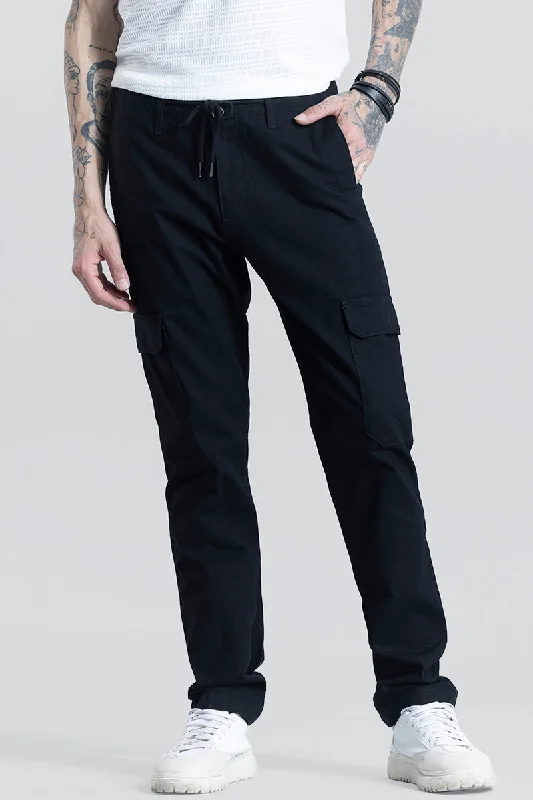 City Breeze Black Linen Cargo Pant Preppy Men's College