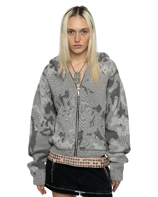 Grey Camo Knit Hoodie Artistic Men's Hand