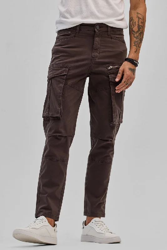 Dark Brown Relaxed Fit Cargo Pants Athletic Men's Compression