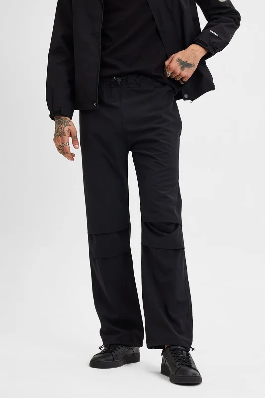 Black Relaxed Fit Parachute Pant Elegant Men's Formal 