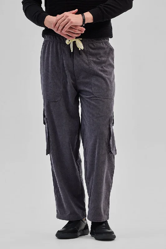 Grey Baggy Fit Cargo Pants Youthful Men's Anime