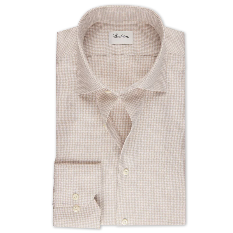 Champagne Houndstooth Oxford Cotton Fitted Body Shirt - Stenströms Traditional Men's Country