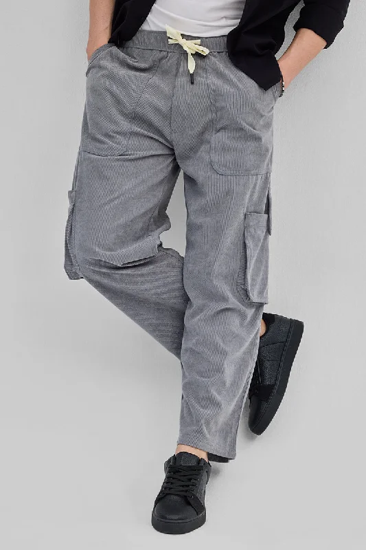 Light Grey Baggy Fit Cargo Pants Modern Men's Geometric