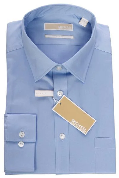 Michael Kors Men`s Slim Fit  Button Down Cotton Dress Shirt - 35S0708-BLUE Preppy Men's College