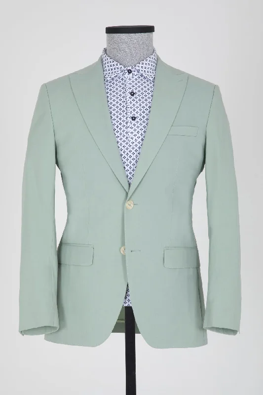 Slim Fit Peak Lapel Plain Cotton Pistachio Green Casual Blazer Adventure