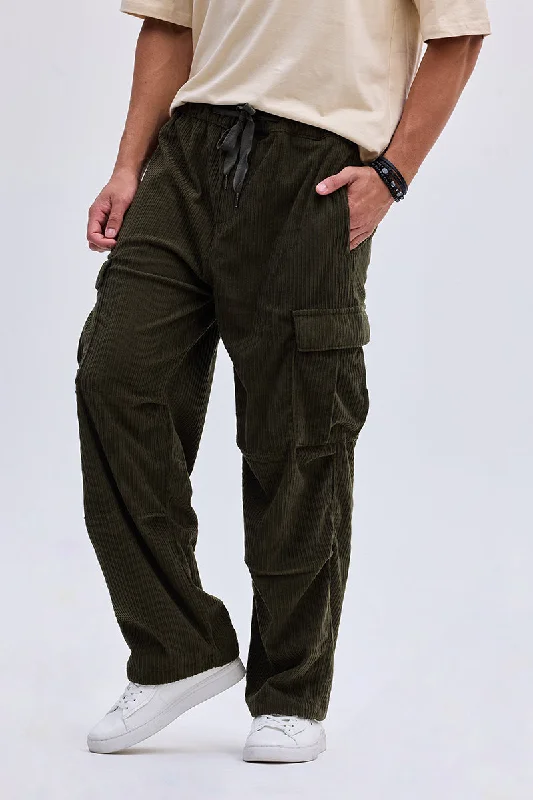 Olive Corduroy Baggy Fit Cargo Rugged Men's Outdoor 