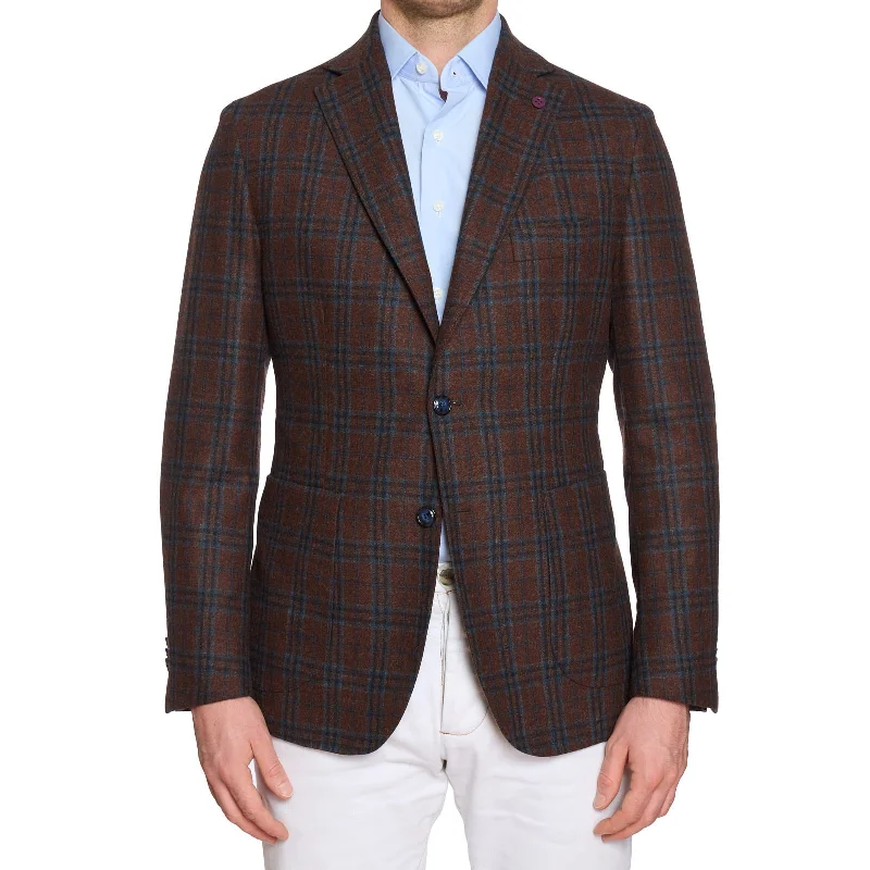 SARTORIA PARTENOPEA Brown Plaid Wool-Cashmere Jacket Blazer EU 50 NEW US 40 Current Model Modern Men's 