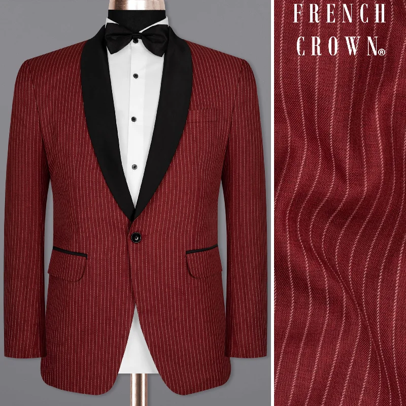 Persian Plum Red Striped Wool Rich Tuxedo Blazer Dynamic Men's Moto