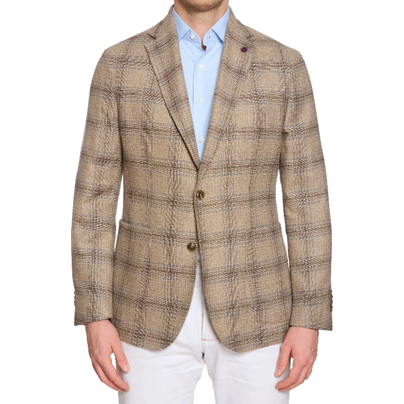 SARTORIA PARTENOPEA Brown Plaid Wool-Silk Jacket EU 50 NEW US 40 Current Model Refined Men's Hand