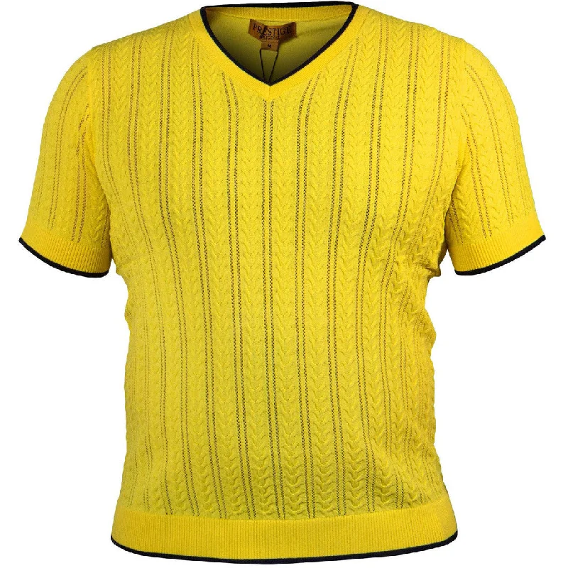 PRESTIGE YELLOW BLACK V-NECK KNIT SHIRT British Gentleman Style