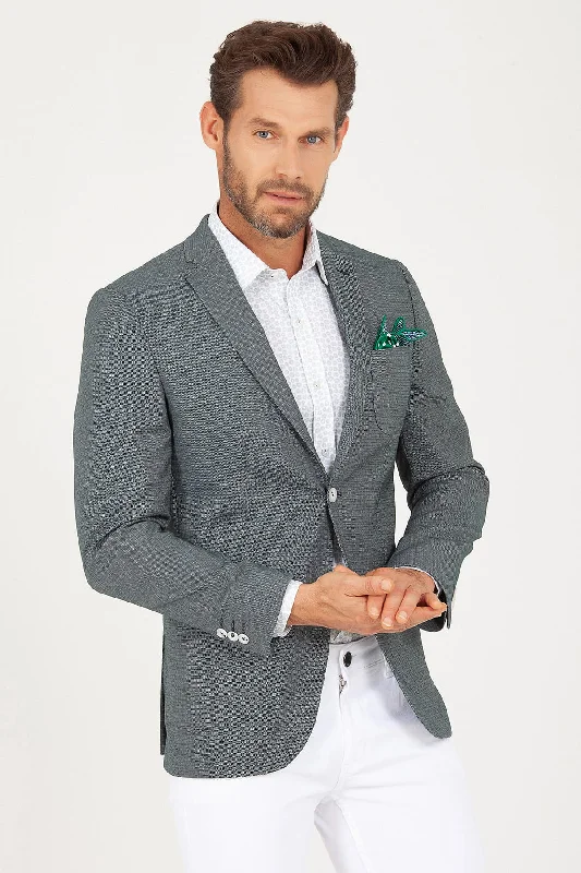 Slim Fit Notch Lapel Green Casual Blazer Monochromatic All