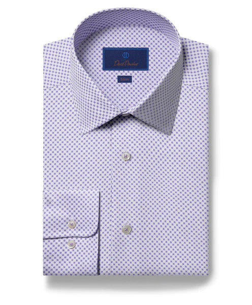 David Donahue Lilac Diamond Print Dress Shirt Refined Men's Hand