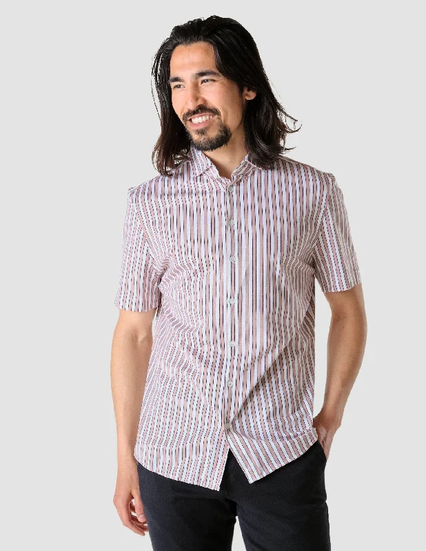 Classic Short-Sleeved Twill Shirt Mahogany Stripes Tough Men's Military