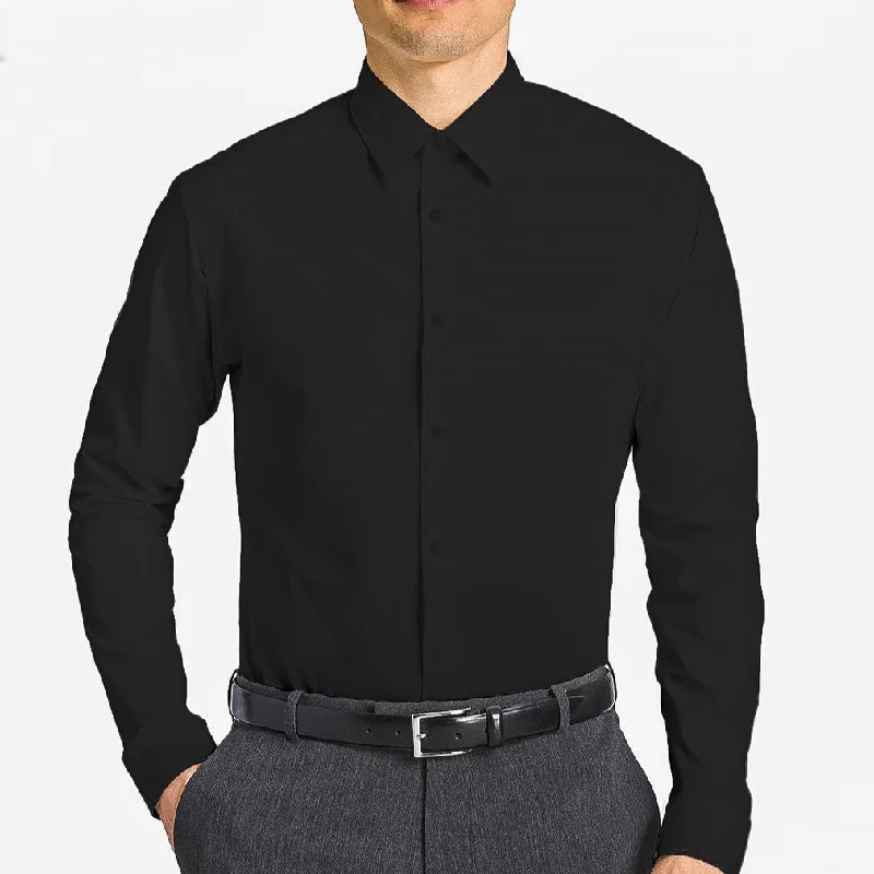 Tazio Slim Fit Dress Shirt - Black Traditional Men's Wool