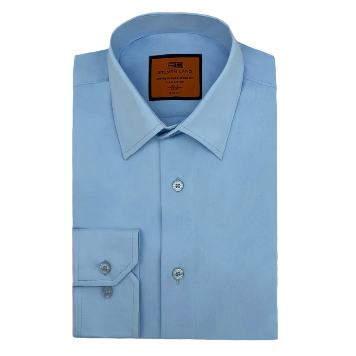 Steven Land 4 Way Stretch Travel Dress Shirt | Barrel Cuff | Point Collar | Light Blue Minimalist Men's Casual 