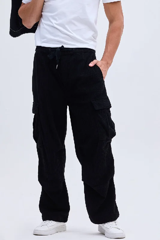 Black Corduroy Baggy Fit Cargo Adventure