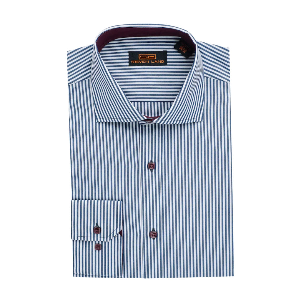 The "Earl" Striped Dress Shirt by Steven Land | Barrel Cuff & Spread Collar | Navy Stripe Dapper Men's Bow