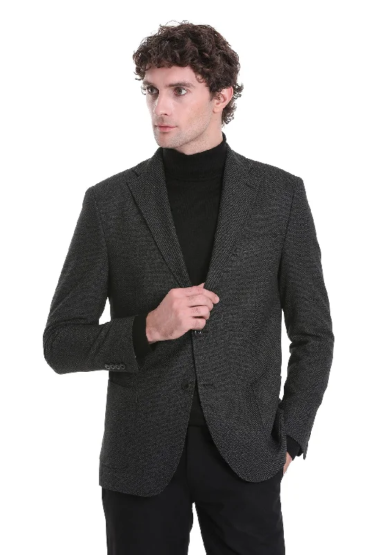 Comfort Fit Notch Lapel Textured Black Classic Blazer Relaxed Men's Australian 