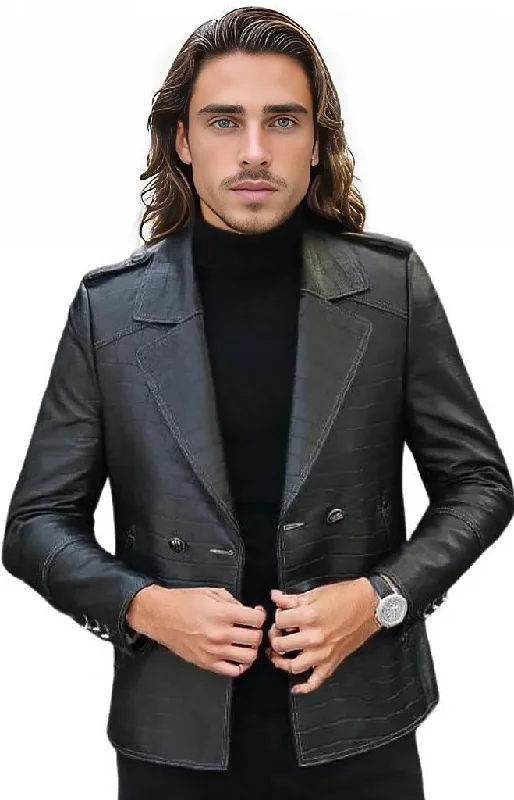 Stark Mens Bold Snake Print Leather Jacket Unique Men's Patch