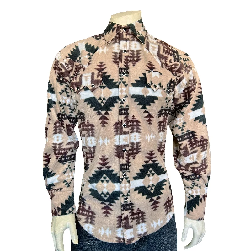 Men's Native Pattern Fleece Western Shirt in Brown & Tan Artistic Men's Hand