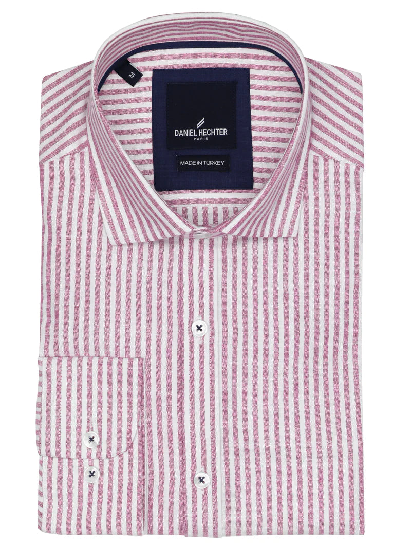 Daniel Hechter - Sel Striped Cotton Shirt - Pink & White Edgy Men's Punk