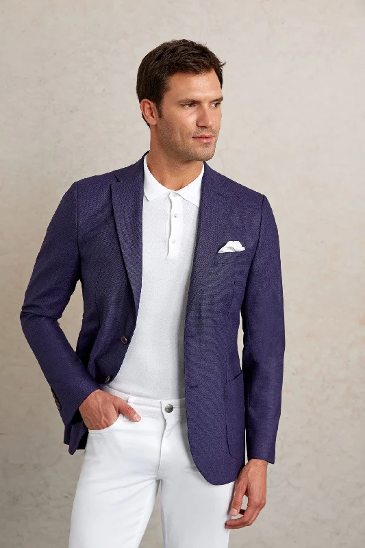 Slim Fit Notch Lapel Purple Casual Blazer Traditional Men's Wool