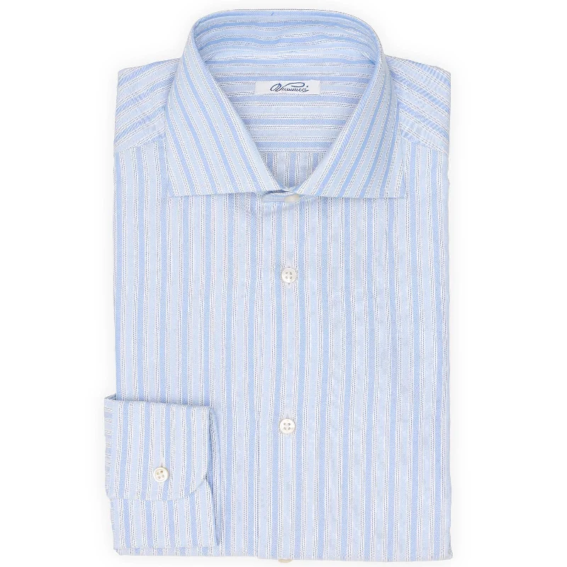 VANNUCCI Milano Sky Blue Striped Broadcloth Cotton Dress Shirt EU 38 NEW US 15 Sporty Men's Athleisure 