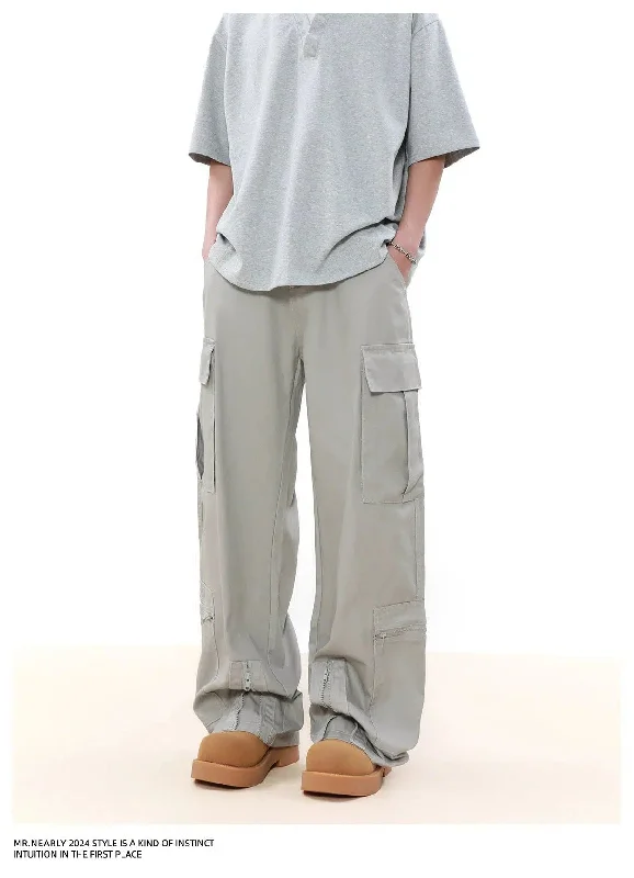 Solid Zipped Slit Cargo Pants Minimalist Men's Casual 