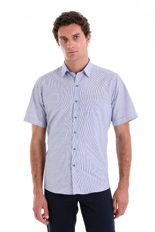 Regular Fit Pin Check Cotton Blend Navy Dress Shirt Adventure