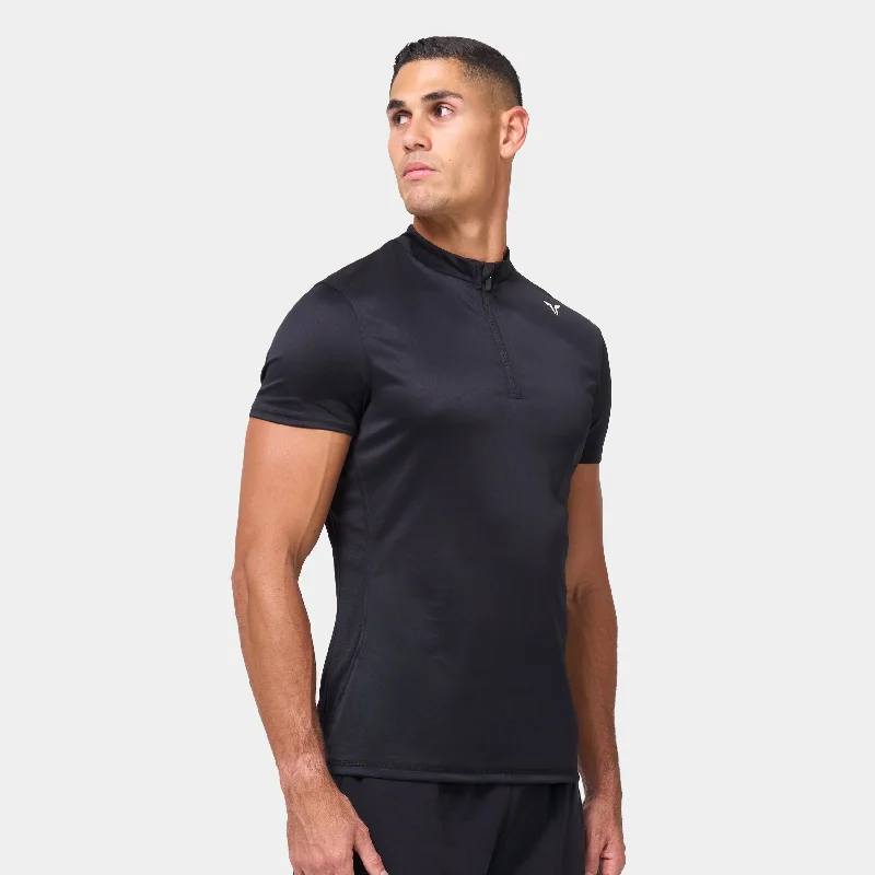 Essential Short Sleeve Zip Up Top - Black Sleek Men's Metallic