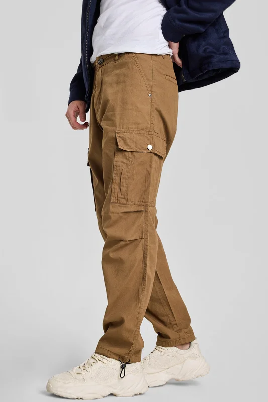 Khaki Relaxed Fit Cargo Pants Relaxed Men's Beach