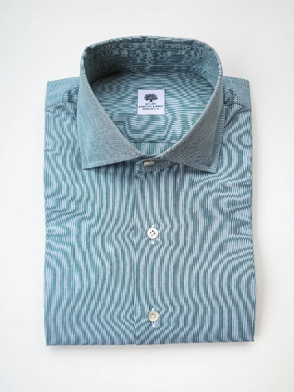 Mille Striped Cotton Dress Shirt - Green Cclassic Men's Tweed