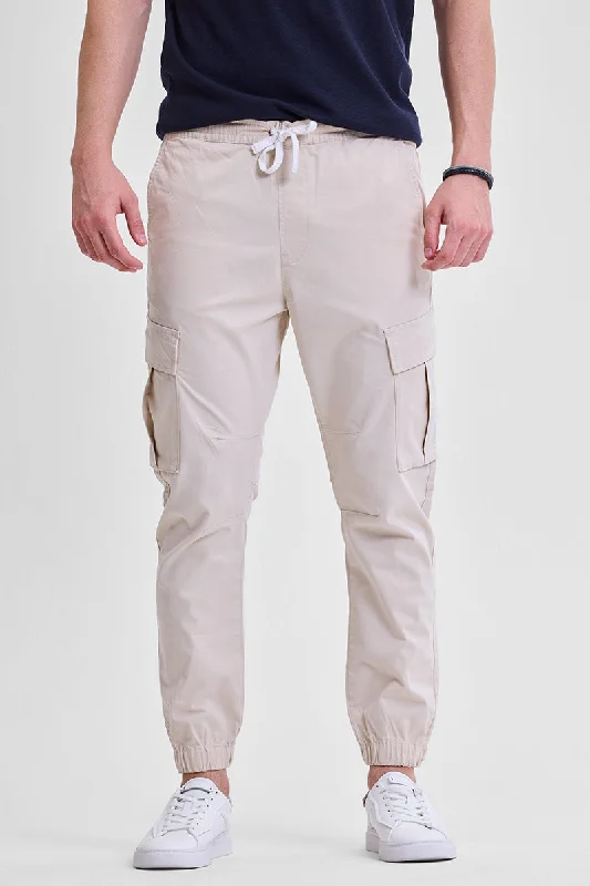 Beige Slim Fit Cargo Pants Streetwear Style