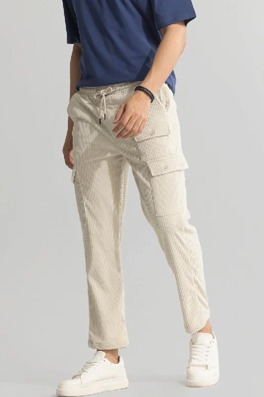 Urban Cord Cream Corduroy Cargo Pant Trendy Men's Scandinavian