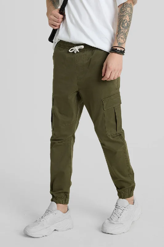 Olive Slim Fit Cargo Pants Traditional Men's Wool