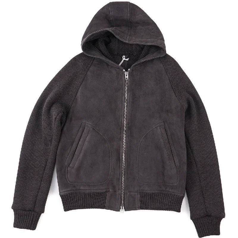 Manto Shearling Leather Hooded Jacket Modern Men's 