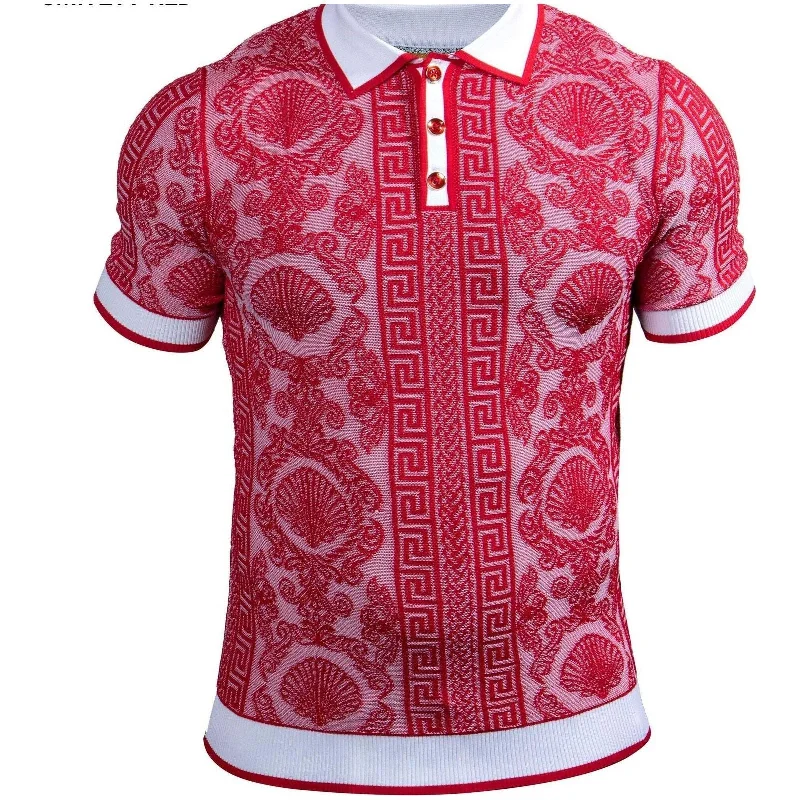 Prestige Red White Greek Key Polo Shirt - CMK-277 Dapper Men's Bow