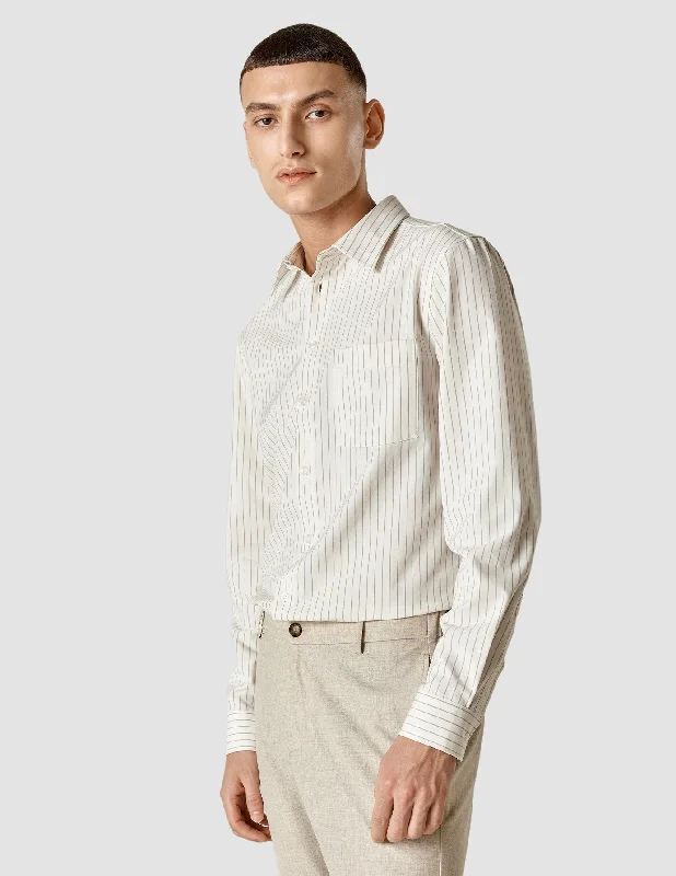 Tech Linen Casual Shirt Tan Pinstripe Elegant Men's Cashmere