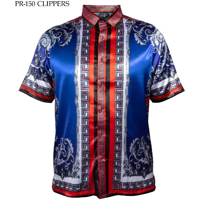 PRESTIGE VERSACE INSPIRED RED BLUE SATIN SHIRT Stylish Men's Neon