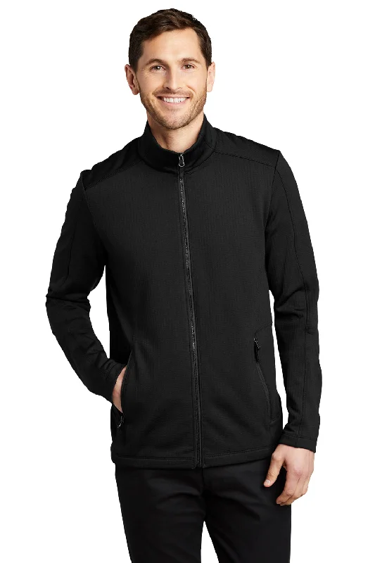 Port Authority Mens Grid Fleece Full Zip Jacket - Deep Black Hip Men's Retro