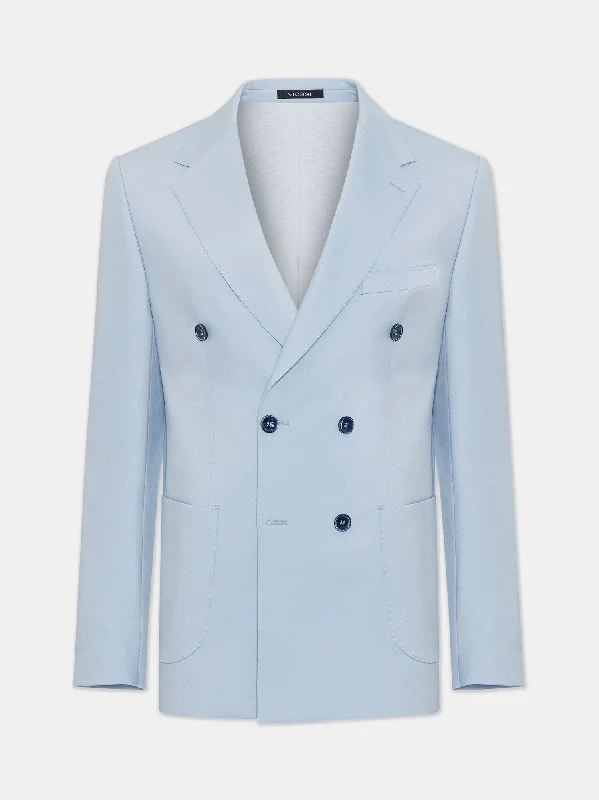 London Sky-Blue Double Breasted Blazer Traditional Men's Wool