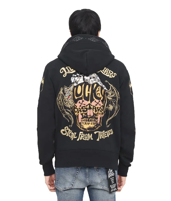 LUCKY BASTARD FULL ZIP HOODY IN BLACK Bold Men's Statement