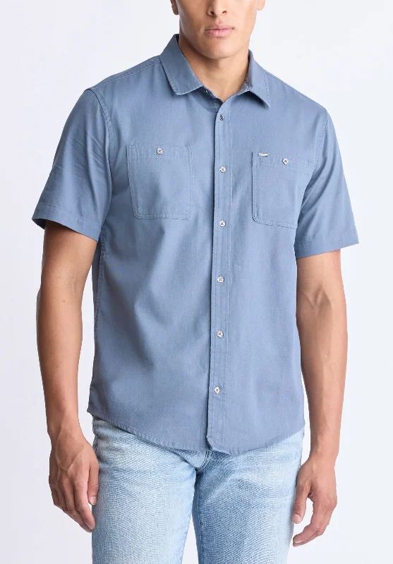 Sagrino Men's Short-Sleeve Utility Shirt, Mirage Blue - BM24501 Casual Men's Loose