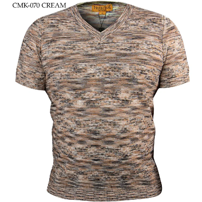 PRESTIGE CREAM V-NECK KNIT SHIRT Streetwear Style