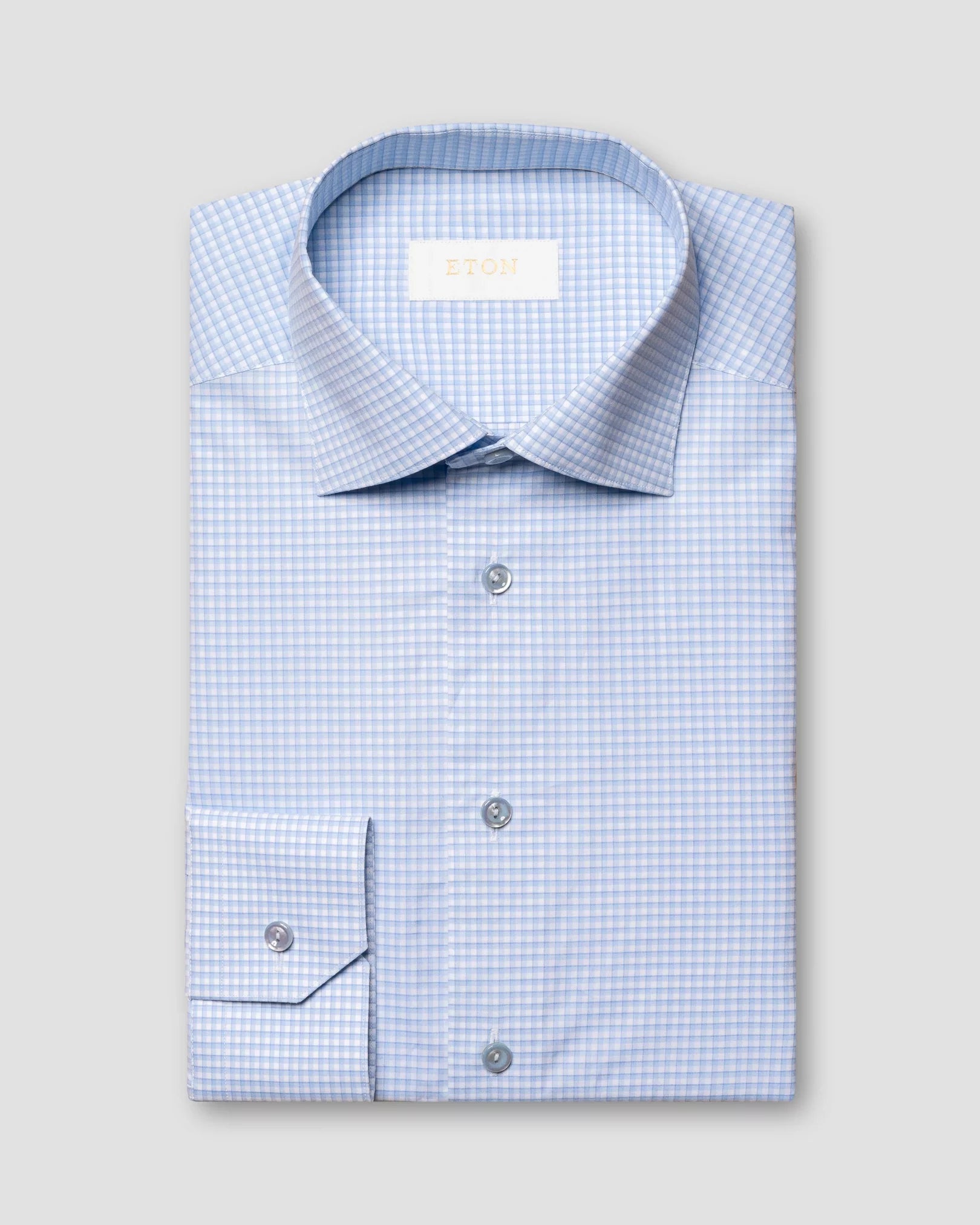 Light Blue 3D Check Elevated Poplin Contemporary Fit Shirt - ETON Classic Men's Pin