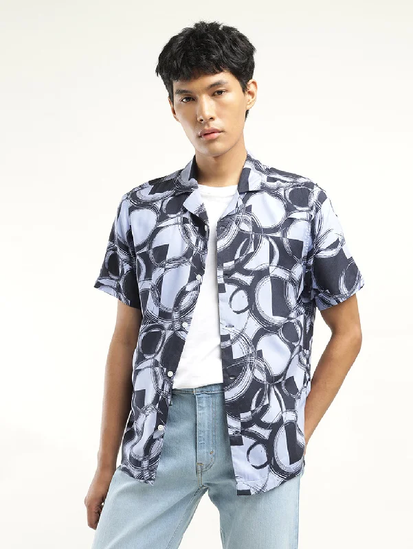 Men's Abstract Print Lapel Collar Shirt Unique Men's Patch