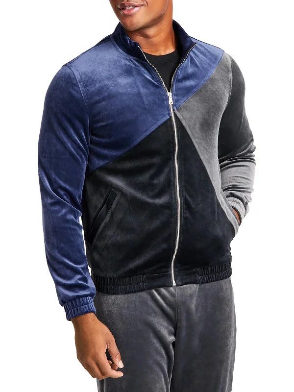 Mens Velour Colorblock Track Jacket Sporty Men's Tennis