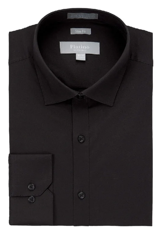 Marquis Platino Slim Fit Cotton Stretch Long Sleeve Dress Shirt - Black Artistic Men's Avant