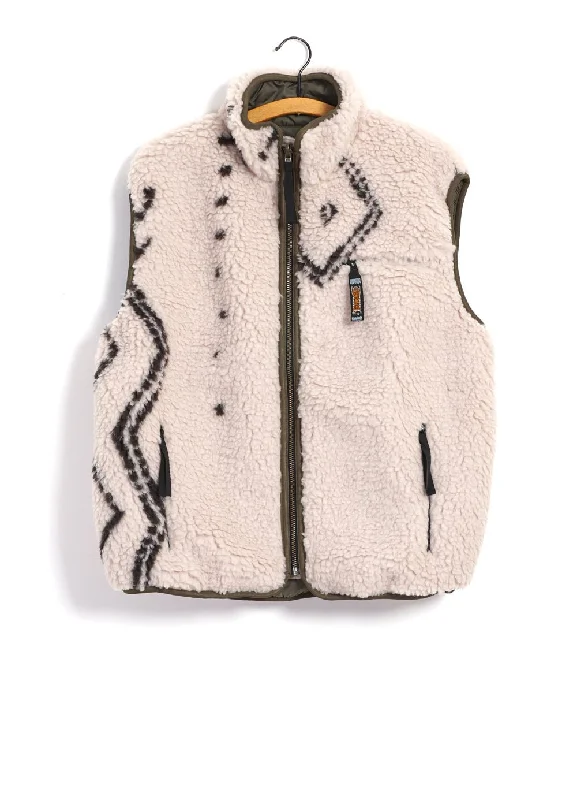 BENI OURAIN | Boa Fleece Reversible Vest | Ecru Cool Men's Distressed