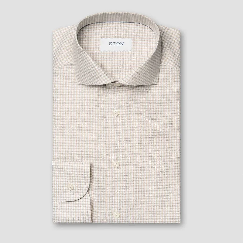 Beige Check Signature Oxford Contemporary Fit Shirt - ETON Casual Men's Short